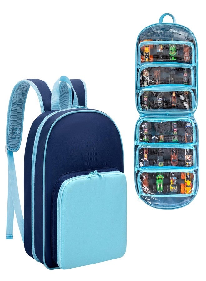 LoDrid Toy Cars Storage Compatible with Hot Wheels Monster Trucks up to 27pcs, Travel Truck Carrying Case for 1:64 Scale Toy Cars with 6 Clear Pockets and Front Pocket, Blue (Bag only) - Image 1